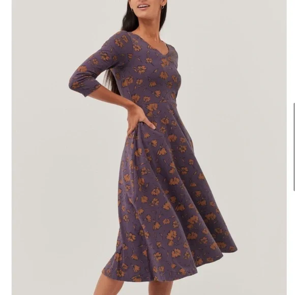 Pact Organic Brush Floral Currant Fit & Flare Midi Party Dress Size Small - Picture 15 of 15